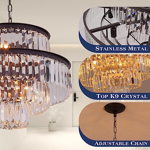Gmlixin Modern Crystal Chandelier Pendant Ceiling Lights 5-Tier Chandeliers For Dining Rooms Foyer Hallway 13-Lights (Dia 24 Inch)-Oil Brown #TOP3