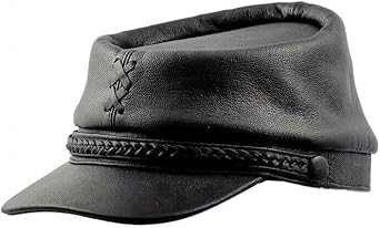 American Civil War Kepi Leather Cap, Extraordinary Craftsmanship. Black