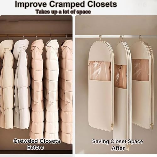 Space Saving Hanging Garment Bag with Self Compression Zipper, 35/43/51" Heavy Duty Garment Bag, Dust-Proof and Wrinkle-Proof Clothes Storage Organizer for Closet Wardrobe (Pink, L)2