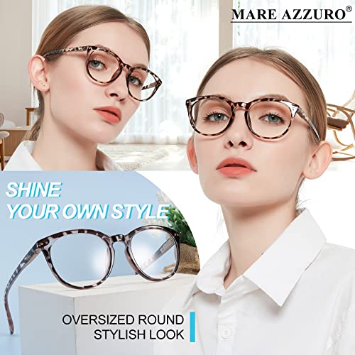 Image of MARE AZZURO Round Reading Glasses 5.0 Women Fashion Leopard Readers 500 for Large Ladies with Spring Hinge
