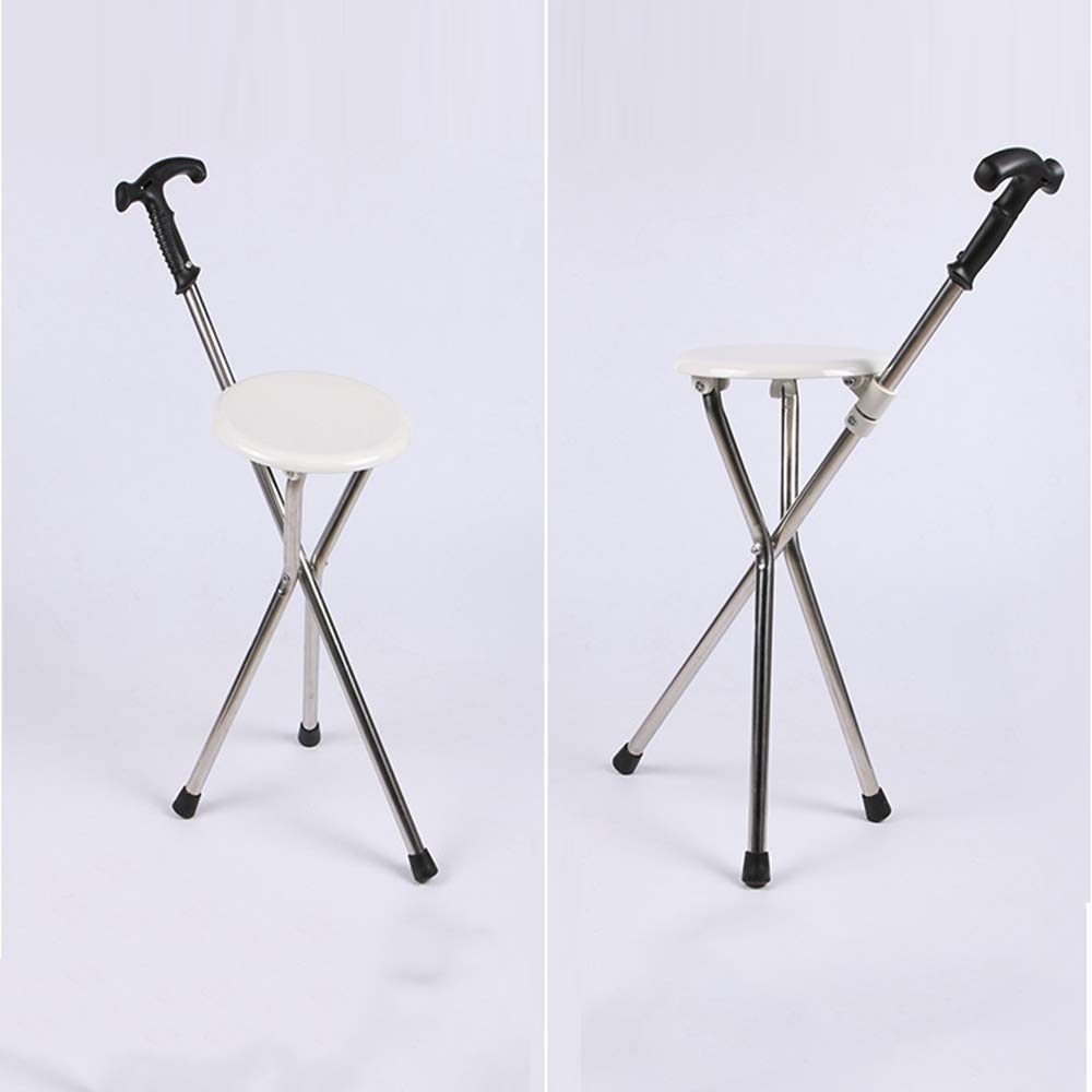 Silla de bastón portátil Plegable, Silla de Caminar Auxiliar Ligera de Acero Inoxidable para Personas Mayores, muletas de Asiento de trípode para discapacitados, rodamiento de 100 kg Interesting
