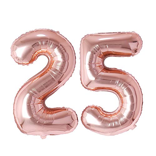 Image of Rozi Decoration Foil 32? Inch Rose Gold 25 Number Decoration | 25Th Birthday Decoration Items | 25Th Anniversary Decoration Items Kit | 25 Balloon For Birthday Pack Of 2 Pcs