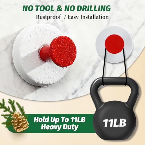 Supopular Reusable Heavy Duty Suction Cup Hooks for Kitchen/Bathroom/Shower - Wet-Proof Hooks for Towels, Robes, Loofah&Wreaths/No Drill Mounting on Glass, Tile, Metal (2, Red White) — view 5