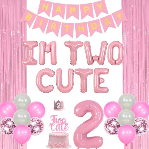 Chapeau anniversaire 2 ans fille et kit décoration Jollyboom avec ballon alu