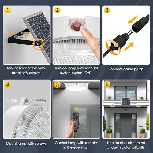 Sunbonar SCL-B Solar Ceiling Lights Indoor Outdoor(2 Pack), Dimmable Daytime 3000K/4000K/6000K Solar Shed Lights With On/Off Switch & Remote & 18W Solar Panel thumb #5