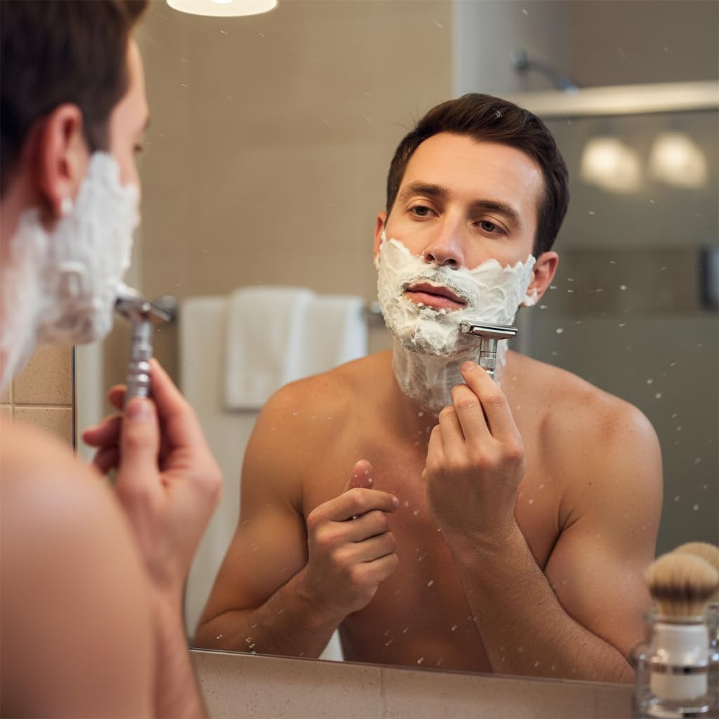 Adjustable double-edged safety razor with 10 platinum-plated stainless steel razor blades + optional stand + complimentary holster, reusable razor, smooth close shave (Silver + base + holster) image 2