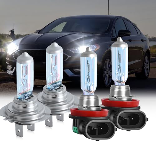 IVBDQV Upgraded Halogen Headlight Bulbs 2006-2018 for Ford Fusion Headlight Bulbs H7 High Beam and H11 Low Beam Performance 5500K White 300% Brightness 4PCS