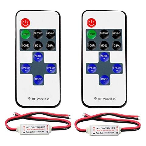VIPMOON 2 Pack 11 Key RF Mini Wireless Remote Controller with DC Connector for Single Color 3528 5050 LED Strip Lights Cover