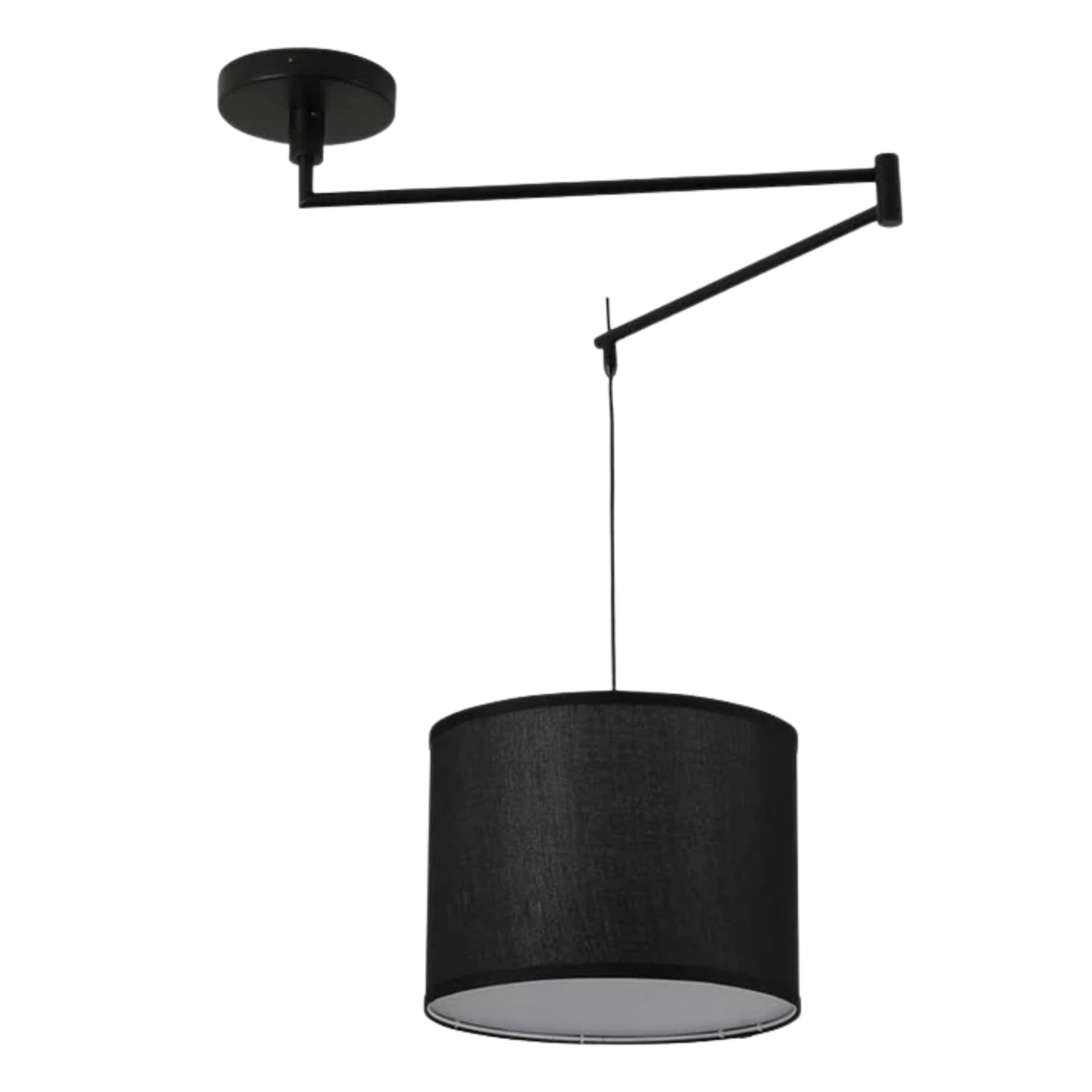 BARCELONA LED Lampe Suspension Plafond Bras Articulé Noir E27 avec Abat-jour Tissu, Style Industriel Vintage Nordique Minimaliste, Luminaire Orientable pour Chambre Salon Salle à Manger Bureau