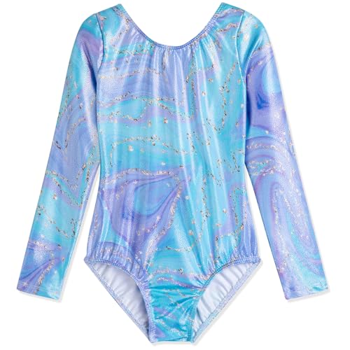 HOZIY Long Sleeve Leotards for Girls Gymnastics Kids Toddler Tumbling Outfits Floral Unicorn Galaxy Rainbow Stripe Pattern 9-10 Years Long Sleeve-bluepurplemarble