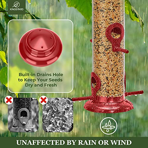 Kingsyard Metal Bird Feeders For Outdoors Hanging, Extra Thick Tube Bird Feeder W/Steel Hanger & 4-Port thumb #4