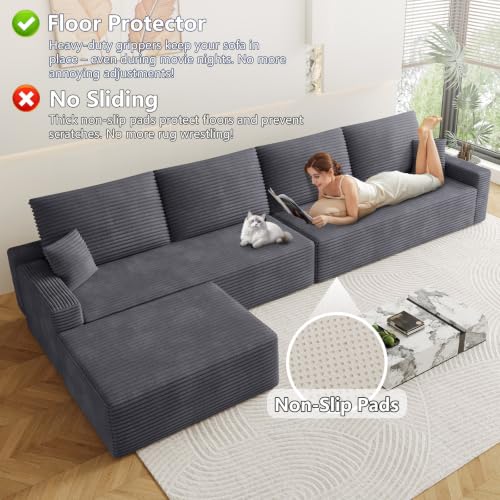 Image of Oversized Modular Sectional Sofa Couch,Large 5 Seater Corner Sofa Modern U Shaped Sectional Couch with Ottoman Cloud Couches for Living Room,Office,Spacious Space,Corduroy,No Assembly,Dark Grey