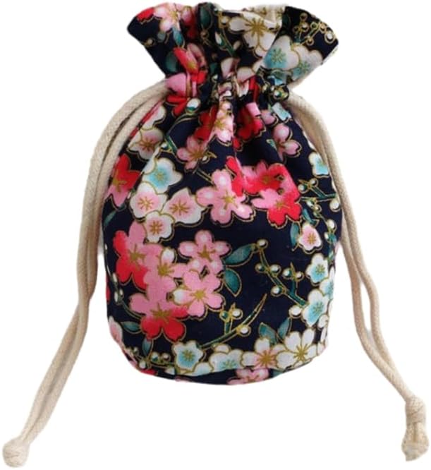 Round Bottom Jewelry Pouch Small Cotton Cloth Drawstring Jewellery Gift Pouches Printed Packaging Jewelry Storage Bags (W 3.15 x H 5.51 Inches, Blue (xiangyun))