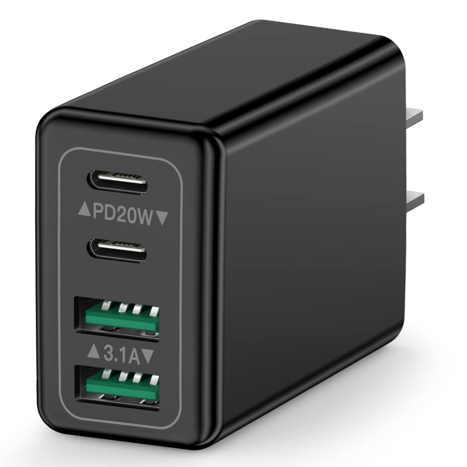 40W USB C Charger, OKRAY 4-Port Dual USB-C Fast Charging Block QC+PD3.0 Power Adapter Brick Multiport Type C Wall Charger Plug for iPhone 14 13 12 11 Pro Max, Pad Mini/Pro, GalaxyS23 S22 Note20 -Black