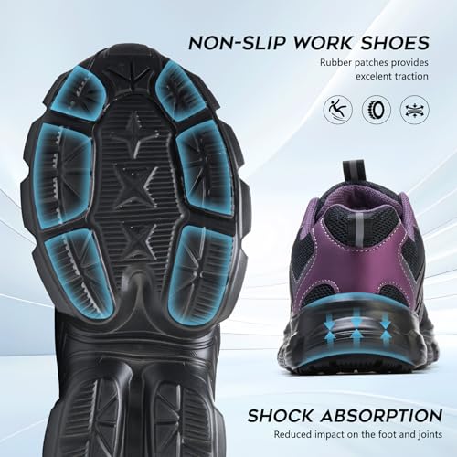 Image of Hogent Steel Toe Shoes for Women Men Wide Non Slip Work Sneakers Indestructible Shoes Lightweight Breathable Construction Sneakers Puncture Proof Ergonomic Design