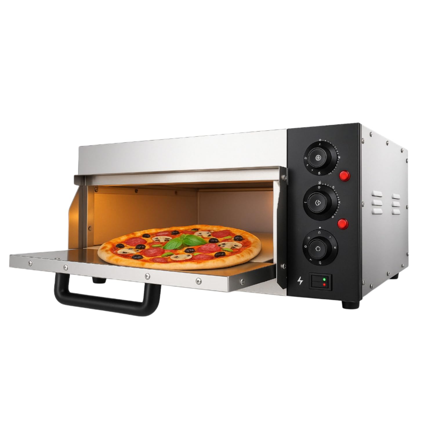 Four à Pizza Électrique Compact Ø40 cm - 2000W - Pierre Réfractaire - Température 350°C - Inox