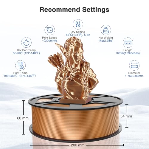 Image of Silk Red Copper PLA Filament 1.75mm 1kg(2.2lbs), High Gloss Shiny 3D Printer Filament PLA, Low Warp & Clog-Free, Dimensional Accuracy + /- 0.03mm, Fits for FDM 3D Printers