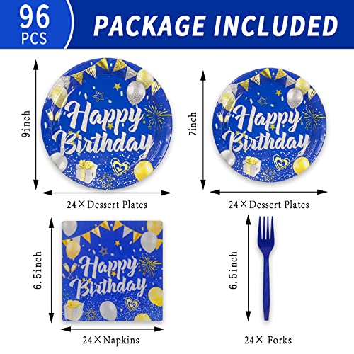 Oyuget 96Pcs Navy Blue Birthday Party Supplies, Blue And Silver Plates And Napkins, Blue Gold Disposable Tableware Paper Plates For Boys Men Birthday Dessert Tea Party Decoration(Serve 24 Guests) #TOP1