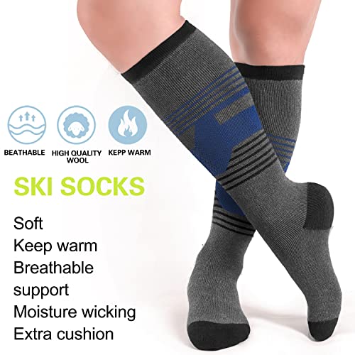 2 Pairs Ski Socks Womens Mens, Cold Weather Socks For Skiing, Snowboarding, Winter Warm Knee High Socks (02 Assorted 2 Pairs, Large) #TOP2