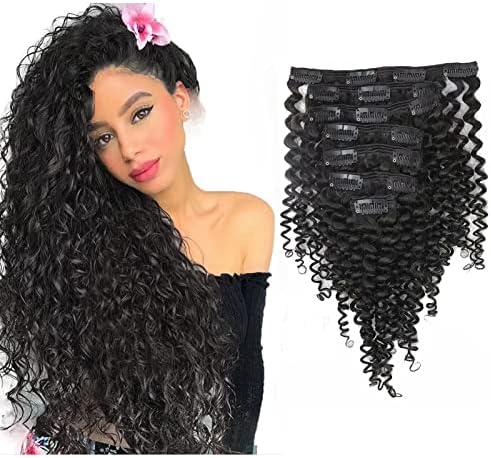 Curly Hair Clip in Extensions, Jerry Curly Clip in Hair Extensions for Black Women, 3B 3C Curly Hair Natural Black Real Brazilian Remy Human Hair, Curly Clip in Hair Extensions Triple Weft Clip Hair 120g/set 7pieces, 10 Inch