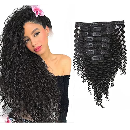 Curly Hair Clip In Extensions, Jerry Curly Clip In Hair Extensions For Black Women, 3B 3C Curly Hair Natural Black Real Brazilian Remy Human Hair, Curly Clip In Hair Extensions Triple Weft Clip Hair 120G/Set 7Pieces, 10 Inch #TOP1
