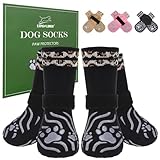 EXPAWLORER Dog Socks for Cold Winter Snow to Prevent Licking Paws, Anti Slip Doggie Grippy Booties Shoes for Hardwood Floors, Boots & Paw Protectors for Small Medium Large Senior Dogs Black M