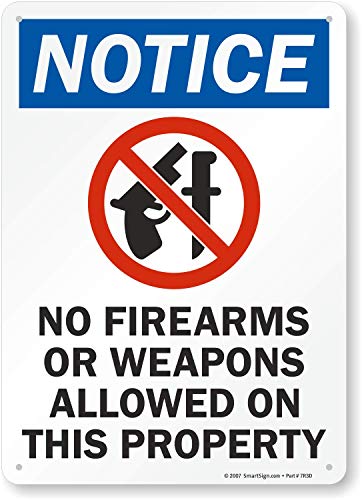 SmartSign "Notice - No Firearms Or Weapons Allowed On Property" Sign | 10" x 14" Plastic