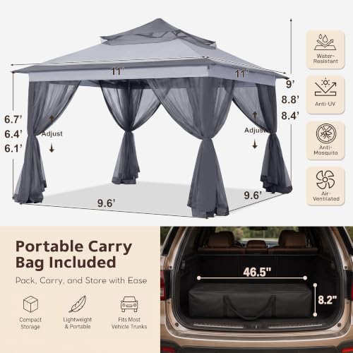 Image of MASTERCANOPY 11x11 ft Pop Up Gazebo with Netting Screen Walls, Dark Gray