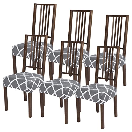 Ryoizen Seat Covers For Dining Room Chairs Grey Stretch Printed Chair Seat Covers Set Of 6, Removable Washable Upholstered Chair Seat Protector Cushion Slipcovers For Kitchen, Office #TOP2