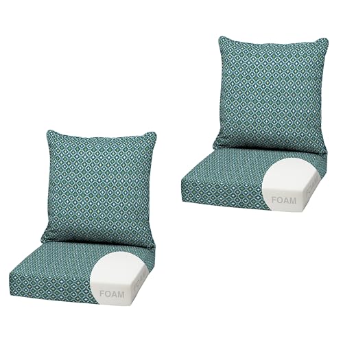 Image of Arden Outdoor Foam Deep Seat Cushion, 2-Pack, 22x24, Premium High-Density Foam, Never Flattens, Weather-Proof for Patio Chair Sofa Couch, Alana Tile
