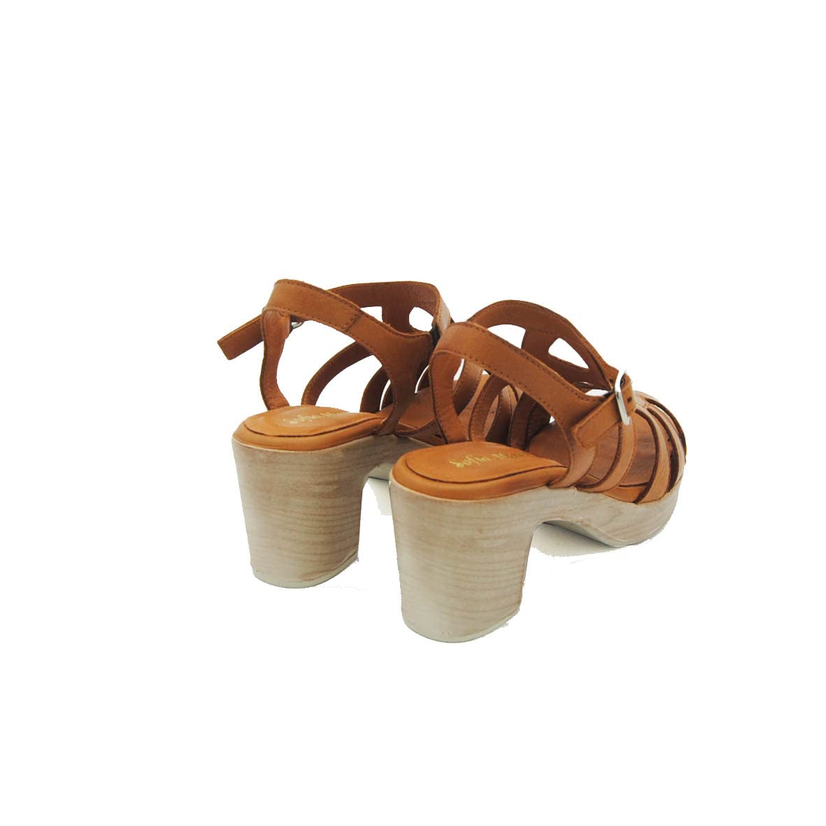 sandalo tacco largo medio 7 cm pelle col. cuoio 10715