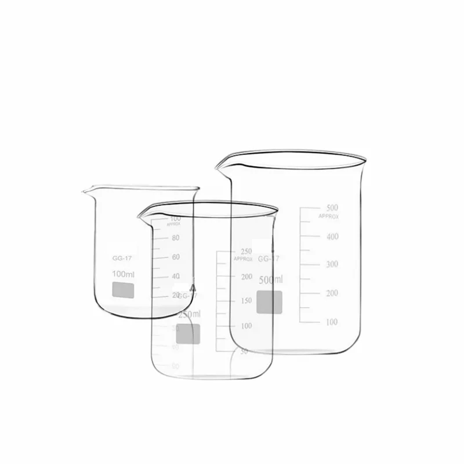 Zlewka laboratoryjna, Zlewka ze szkła borokrzemowego, niska miarka, wylewka z podziałką 25-1000 ml