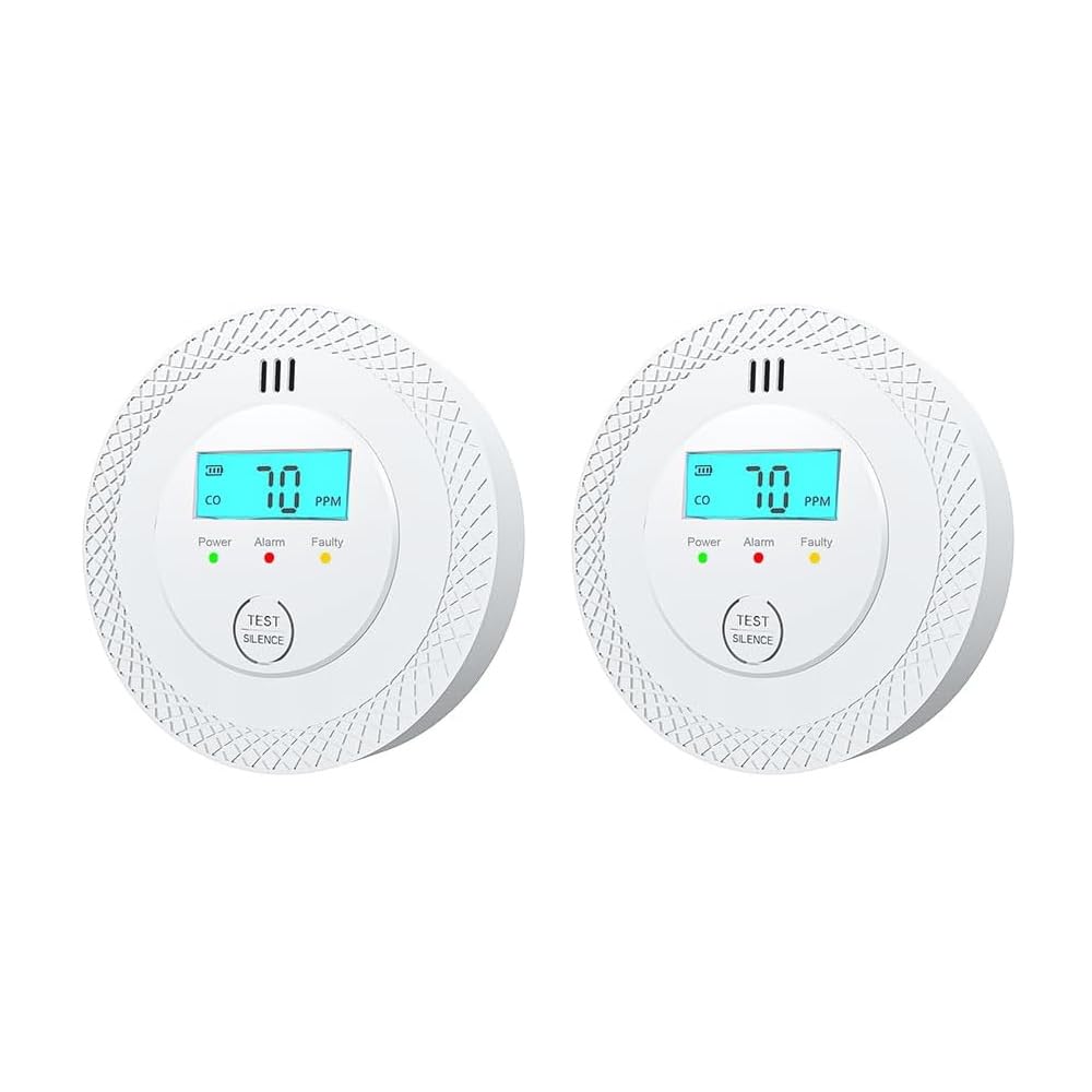 Carbon Monoxide Detector, Battery Operated CO Alarm with Loud 85dB Alarm, LED Indicator, Easy Test-Button, Compact Design, UL Listed, for Home, Bedroom, Kitchen, RV (2 PACK)