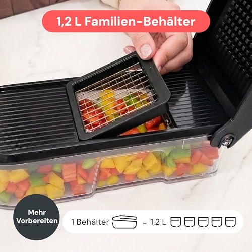 Fullstar Gemüseschneider und Mandoline Gemüsehobel - Julienne- und Würfelschneider für Gurken Zwiebeln Kartoffeln Früchte - Reibe für Gemüse Käse - Küchenzubehör Küchengeräte (6-in-1 Kompakt Schwarz) 6