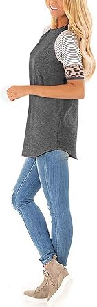 Leopard Print Tops for Women Long Sleeve Crew Neck Patchwork T Shirt Blouse