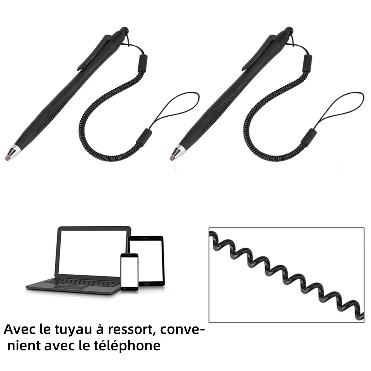 Lot de 2 Stylets rétractables pour écran Tactile Actif Noir