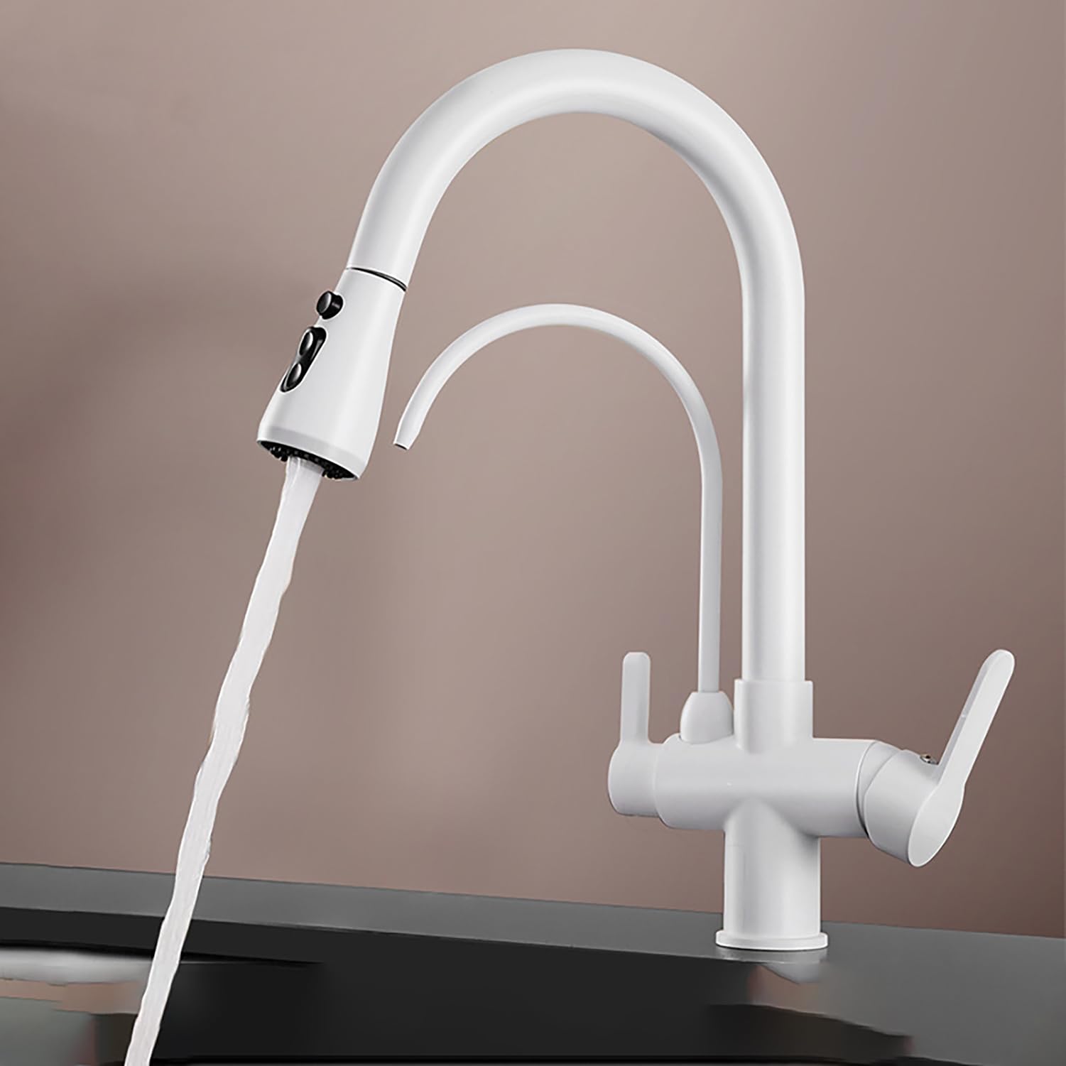 MXXQRHF High Arc Kitchen Faucet with PullOut Sprayer Dual Handle Water Filter Tap Stylish Sink Mixer for Filtered & Regular Water Easy Installation Durable Design
