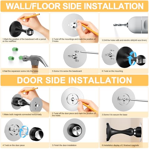 image for Crosize Magnetic Door Stoppers 4 Pack, Stainless Steel Door Stops for 