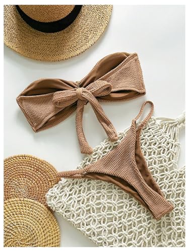 GORGLITTER Women's Crochet Bikini Sets Tube Top Bathing Suits Metal Ring Strapless High Cut Swimsuit2