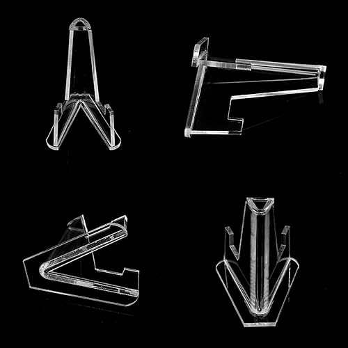 Miniatura 5 de BetterJonny - Paquete de 24 soportes de caballete de acrílico transparente, soporte para tarjetas de caballete transparente para medallas, casinos y