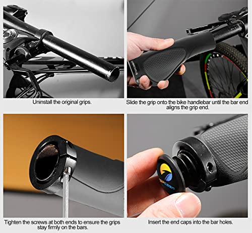 Image of TOPCABIN Ergonomic Bike Grips - Widen Holding Rubber Grips with Aluminum LockGrips for Mountain & Road Bikes