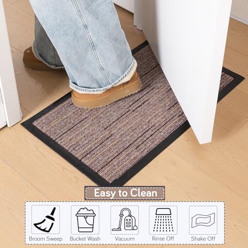 Image of HOKIPO Door Mat for Home Rubber Backing Dirt Trapper Entrance Welcome Mat Big Size, 75x45 cm, Brown Stripes (AR-6505)