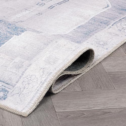 Rugshop Vintage Medallion Machine Washable Non Slip Area Rug Ideal for Living Room, Bedroom,Kitchen,Entryway,Dining Room,Office 5' x 7' Blue/Cream