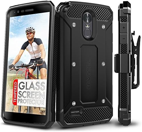 LG Stylo 3 Case, Evocel [Explorer Series] with Free [LG Stylo 3 Glass Screen Protector][Full Screen Coverage] Premium Full Body Case [Slim Profile][Belt Clip] for LG G Stylo 3 (2017 Release), Black
