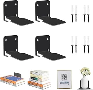 Unsichtbares Bücherregal, 4er-Pack Schwebendes Bücherregals, Robustes Wandregal Metall aus Eisen zur Wandmontage für Büro, Schlaf- & Wohnzimmer Deko Bücherregal Schwebend mit Montagematerial