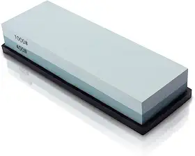 Pedra de Amolar Dupla Face para Facas, Grãos 400/1000, com Base Antiderrapante (Verde e Branco)