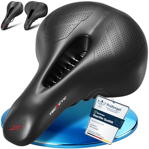 TECHCYC Fahrradsattel, Fahrradsitz Memory Schaum, Komfortabel Atmungsaktiv Stoßdämpfend, Ergonomischer Fahrrad Sattel für Herren & Damen mit Federung, in 3 Ausführungen wählbar (Trekking)