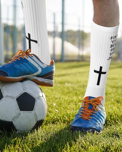 Image of Geyoga 4 Pairs Grip Cross Soccer Socks Anti-slip Grips Sports Sock with Faith Bible for Baseball Football Basketball Gym