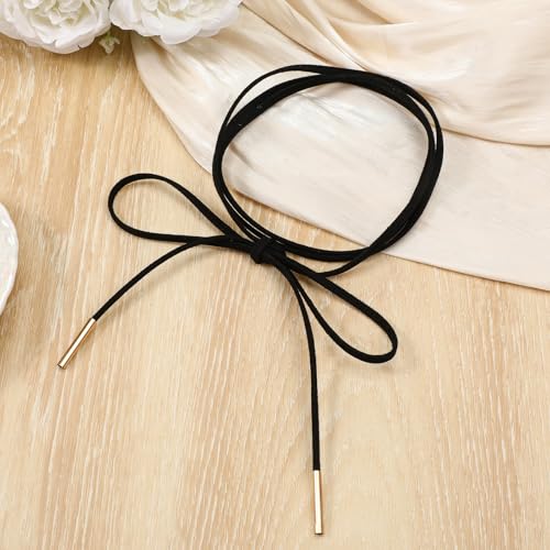 Black Choker Necklace Gothic Bow knot Choker for Women Velvet Long Wrap Rope Collar Tie Neck Chain with Gold Tube Ribbon Suede Jewelry for Party Prom4