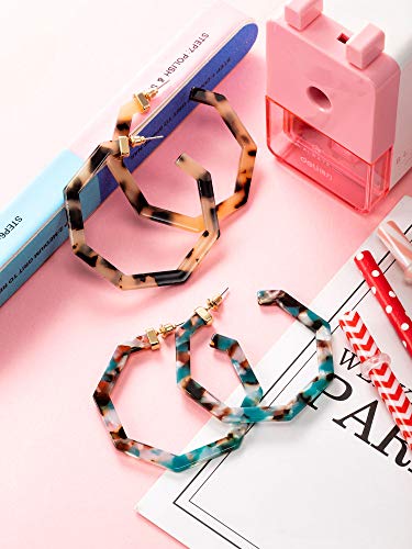 image for Skylety 8 Pairs Mottled Acrylic Hoop Earrings Resin Statement Drop Dan